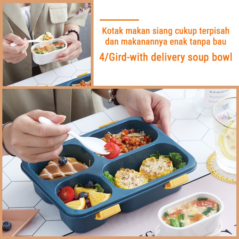 POTE Kotak Makan 3/4 Grid Dengan Kotak Sup Dan free Sendok Gratis/Anti bocor 850ml/1300ml  | Bebas BPA