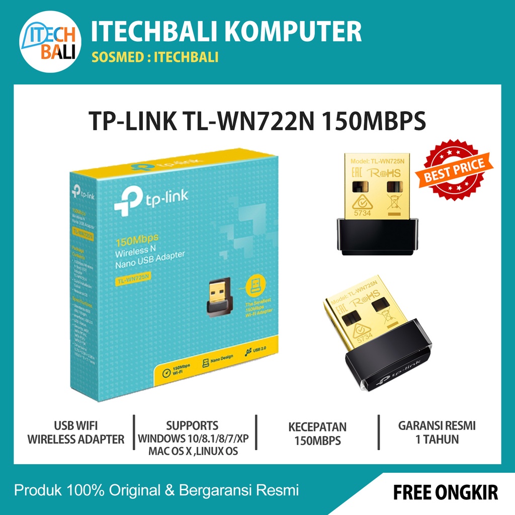 Usb Adapter Wifi TP-LINK TL-WN725N 150Mbps Original | ITECHBALI