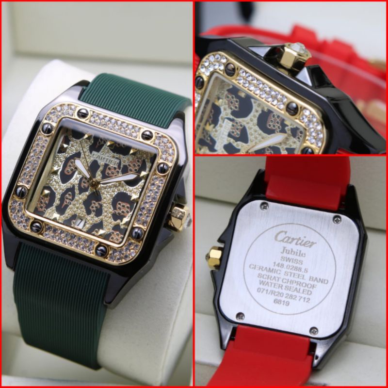 JAM TANGAN WANITA TERBARU CARTIER KARET PLAT LEOPARD RING GOLD KECE ABISS