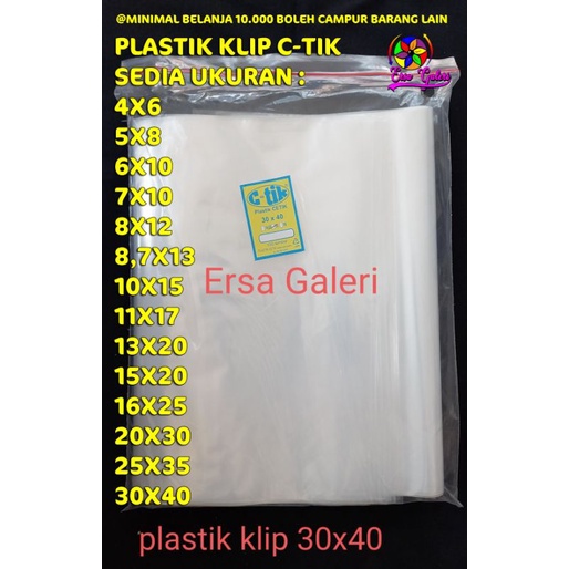 Plastik klip 30x40 tebal 50 micron isi 100 plastik cetik 30x40 tebal 50 micron plastik c-tik 30x40