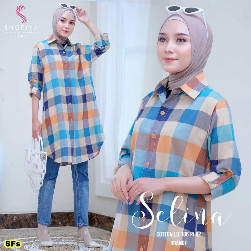 Tunik kotak Terlaris Selina /Tunik katun/ Kotak Bahan Adem/Tunik jumbo/COD