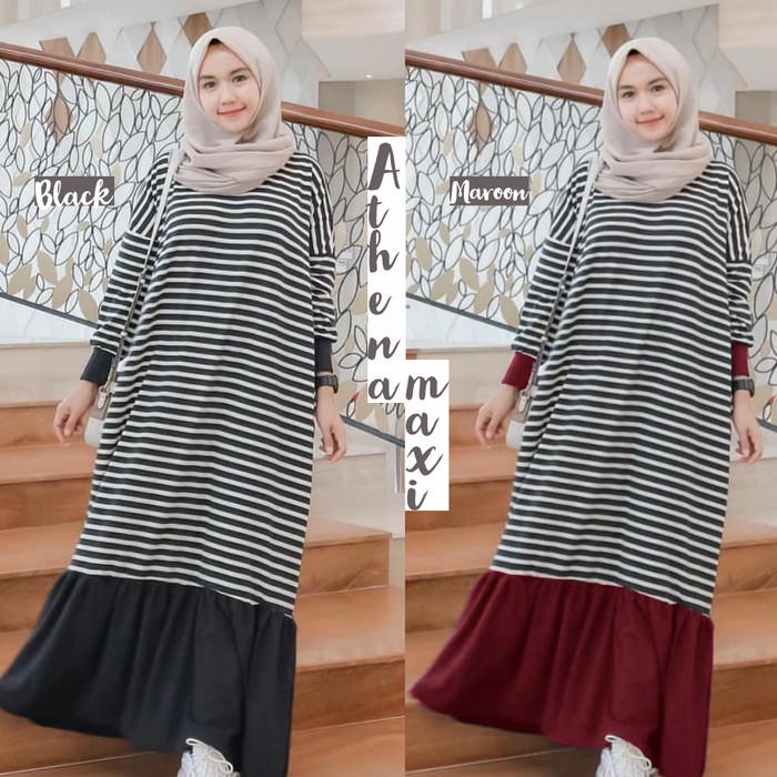 Bsquads Pakaian Muslimah Gamis Kaos Dress Wanita Sehari Hari Athena Maxi Premium Murah Shopee Indonesia