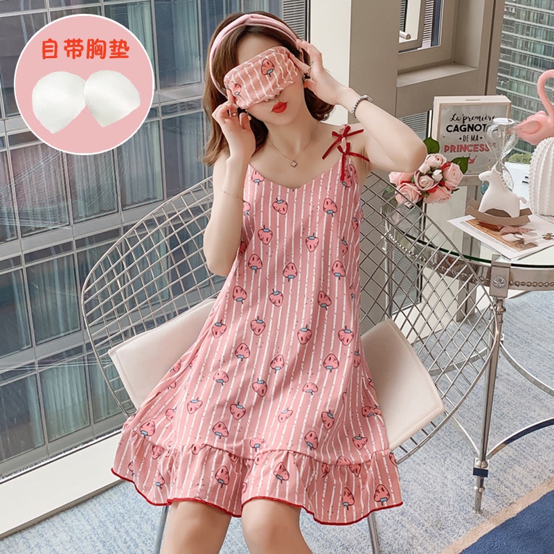 Piyama Dress Daster Wanita Korean Style Dengan Cup Bra Import