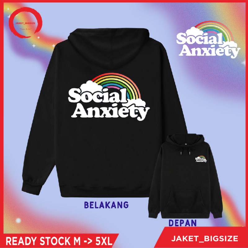 Jaket Hodie Hudi Social anxienty warna hitam jumbo bigsize wanita ukuran m l xl xxl xxxl xxxxl xxxxxl