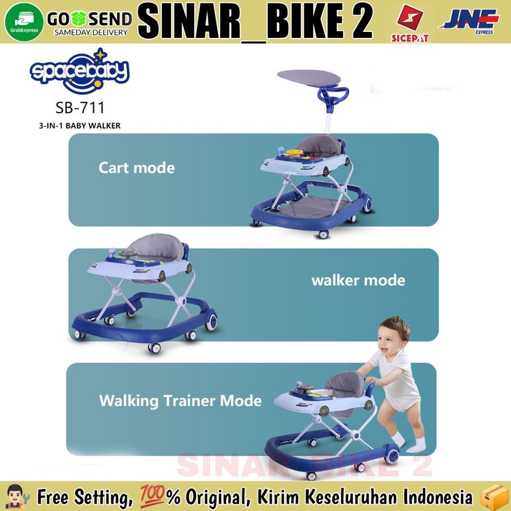 Baby Walker spacebaby 3in 1 SB 711 &amp; Baby Walker 316 Stir Dorong Musik Lampu Mainan Alas Kaki