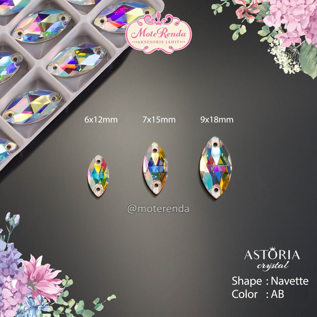 Astoria kristal jahit kaca bentuk navette kode 3SAA/AB