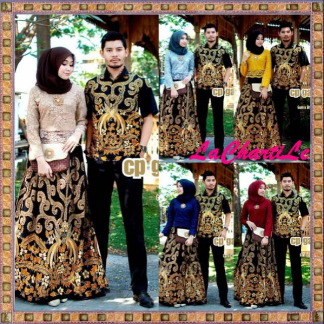 Couple Gamis Pesta Cantik Glamour Brokat Batik Katun | Baju Couple Pesta Modern Kekinian Ndoro Jowi