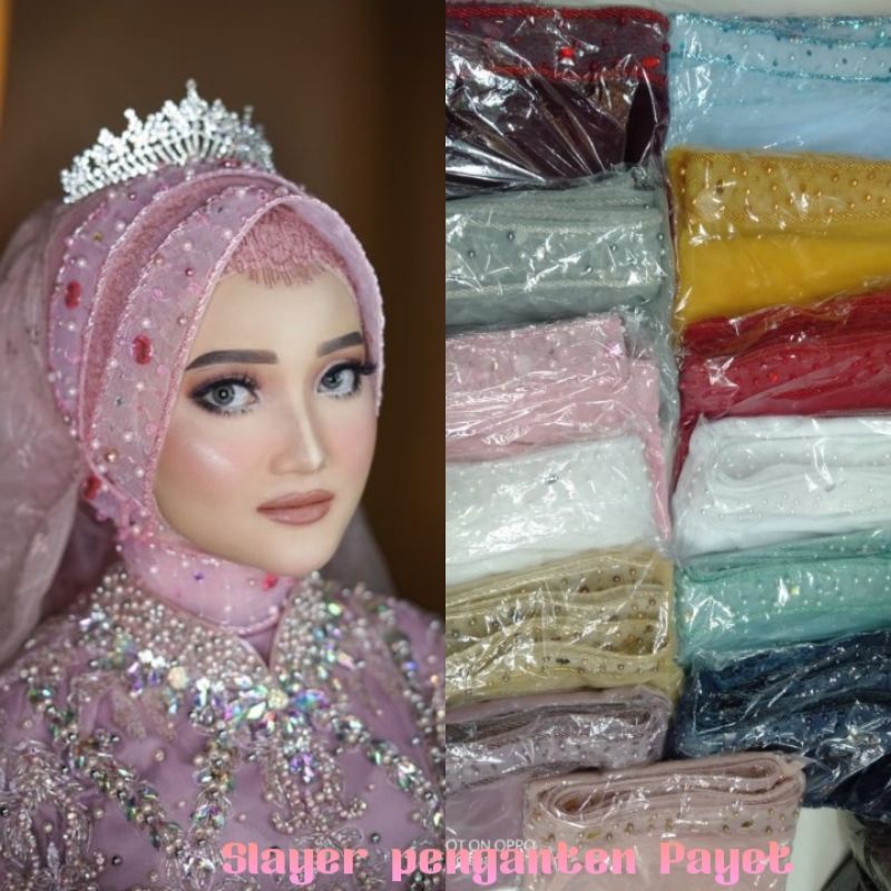 SLAYER   PENGANTIN PEYET/VEIL KERUDUNG /SALEYER TULE MUTIARA BARU/PERLENGKAPAN PESTA/SLAYER MUTIARA