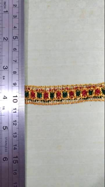 Renda Emas / Renda India 826 Merah Hijau (17 yards - lebar 1.5 cm)