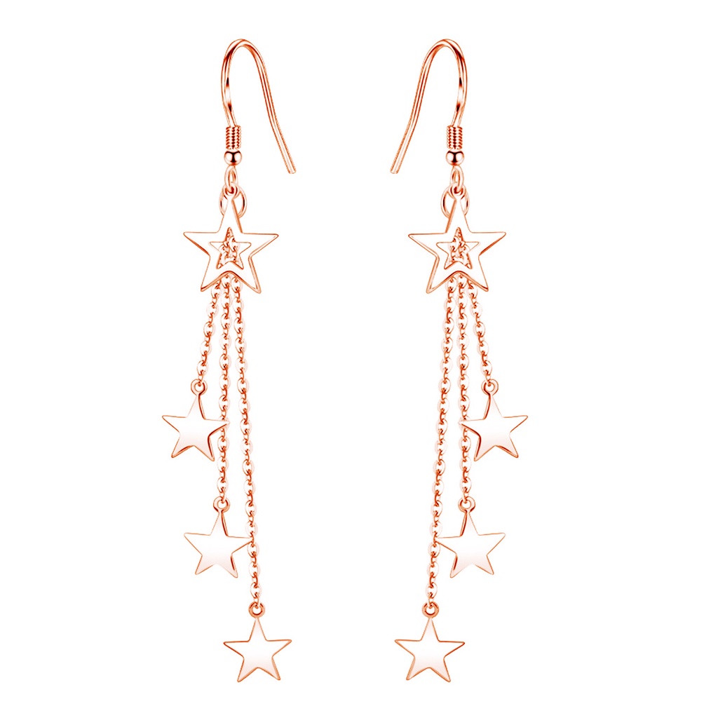 Hu Hu Hu Hu Hu Alat Bantu Pasang Kacamata♡ Anting Kait Rumbai Panjang Pertengahan Desain Bintang Glitter Untuk Aksesoris Wanita