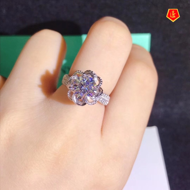 [Ready Stock]1 Karat Luxury Inlaid Moissanite Diamond Rose Ring Pt950 Platinum