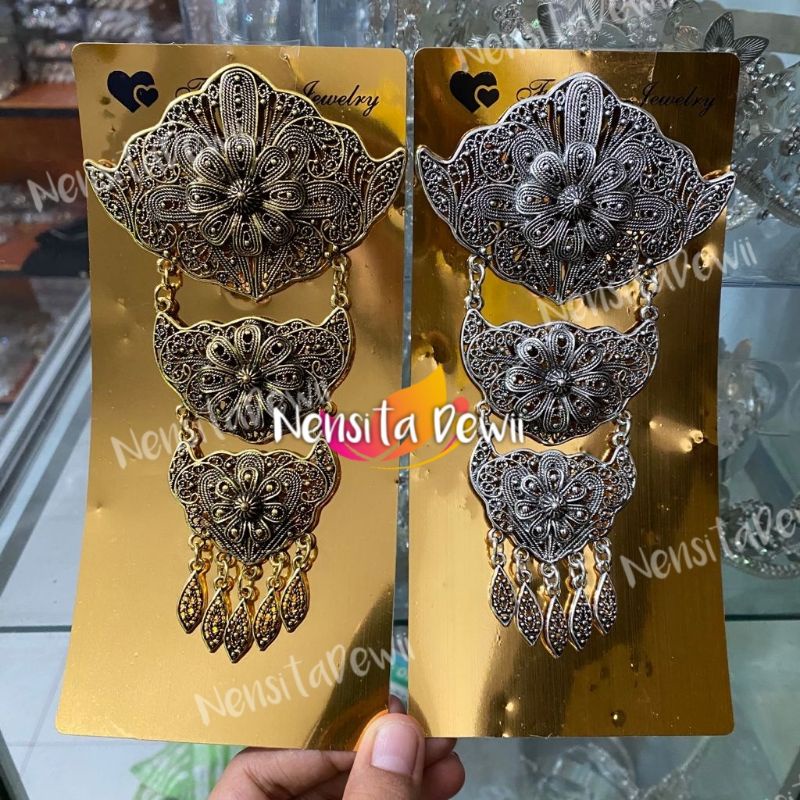 Bros Kebaya Cantik / Bros Etnik - Warna Gold &amp; Silver Bakar