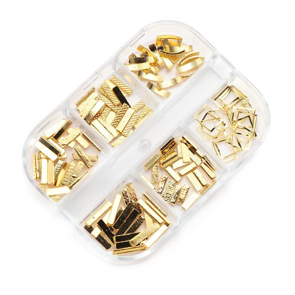 Solighter 6kisi Kuku Logam DIY Manicure Campuran 3D Glitter Perhiasan Nail Art Dekorasi