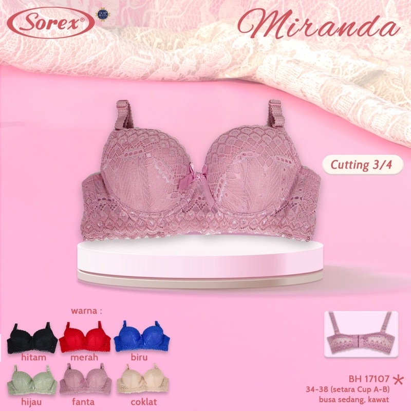 Bra BH Renda Brokat Berkawat Busa Sedang Kait 3 | Sorex 17107 | ORIGINAL *