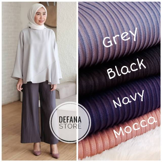  Celana  Panjang Kulot Plisket  Pleated Lidi Wanita Polos  