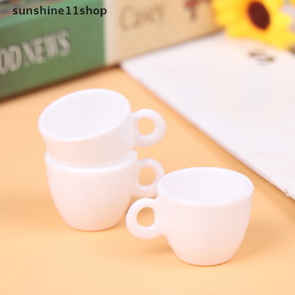 (SHO) 3pcs / Set Mainan Miniatur Cangkir Kopi + Piring Untuk Dekorasi Rumah Boneka