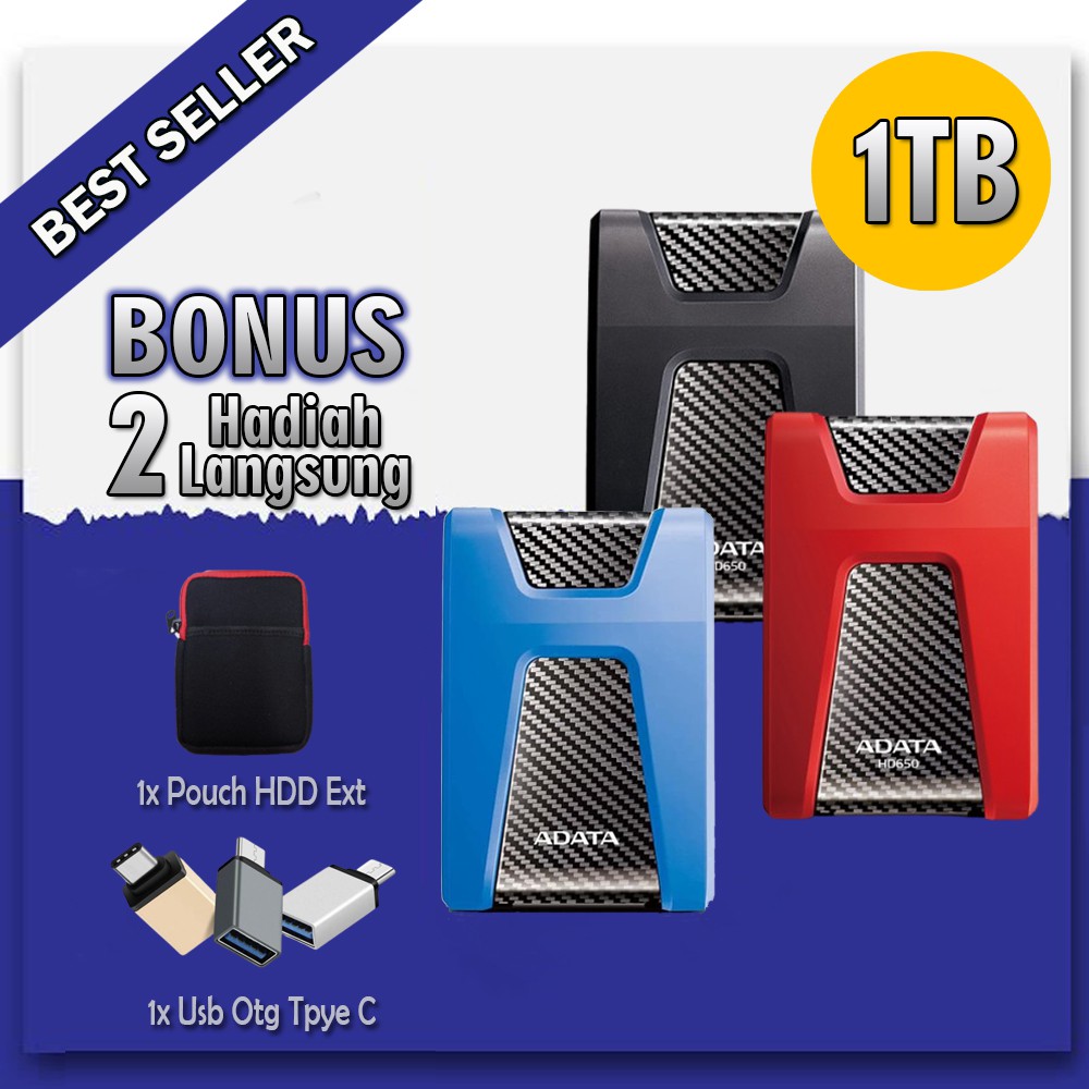 Adata Hardisk External 1tb USB 3.1 H650 - Free 2Item Hot Bonus