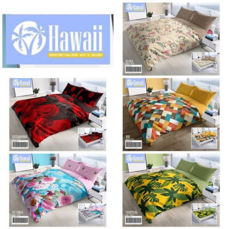 Sprei Hawai Hawaii King Ukuran 180x200 cm Katun Kualitas Premium