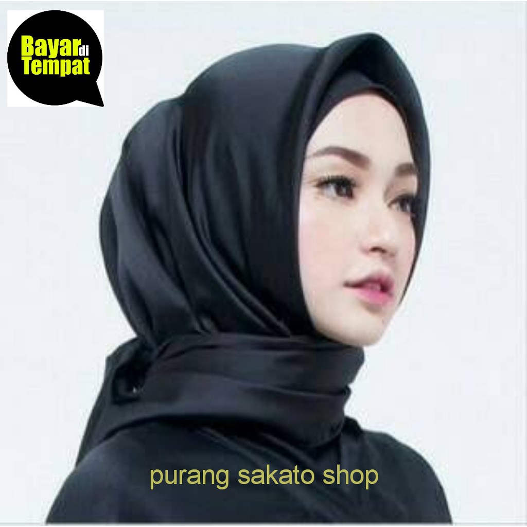 hijab jilbab satin polos segi empat lengkap varian warna