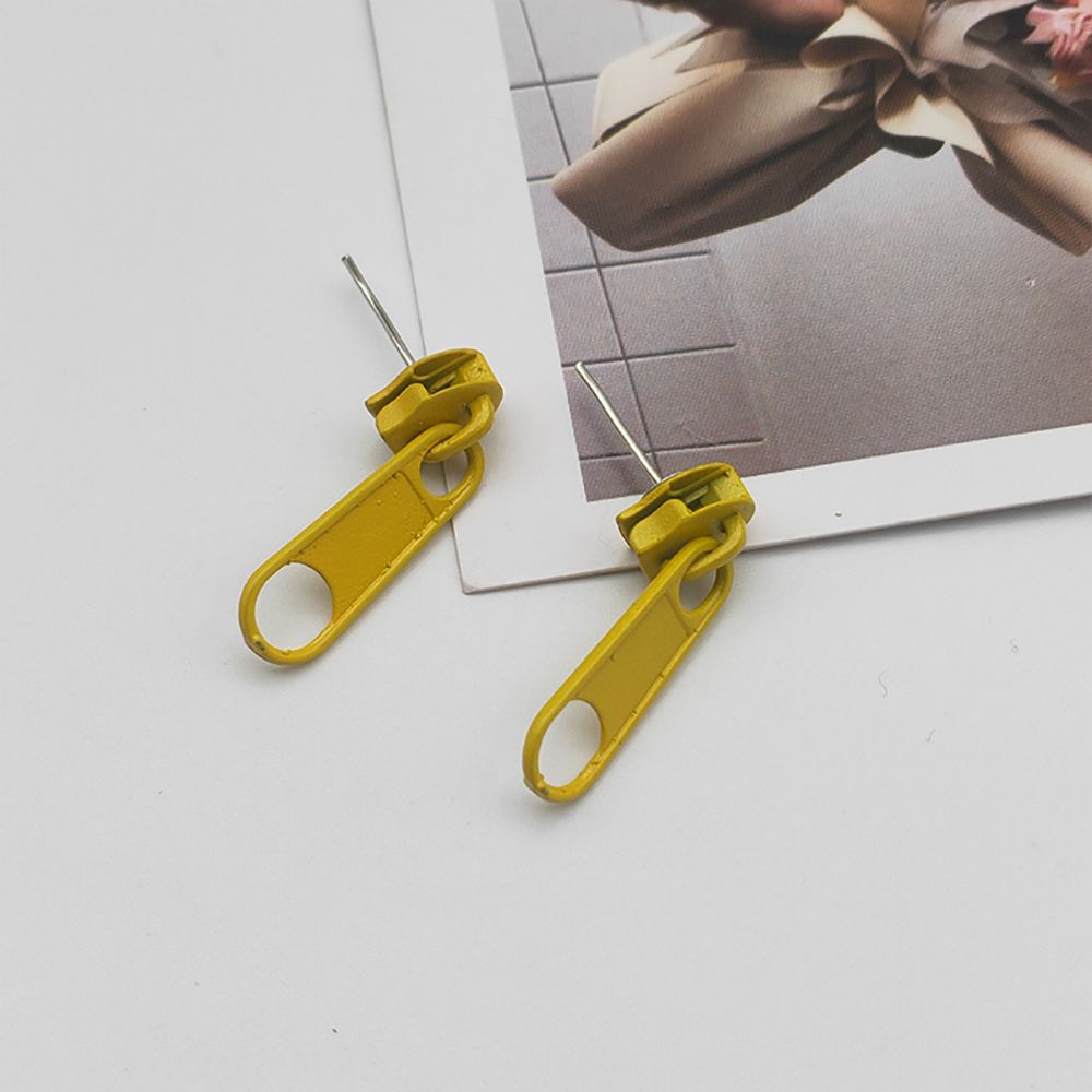 Anting Stud Menjuntai Bentuk Ritsleting Bahan Logam Warna-Warni Gaya Korea Untuk Wanita