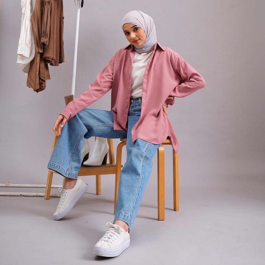 Gea Top Kemeja Oversized Anti kusut Shirt - Atasan Wanita Lengan Panjang