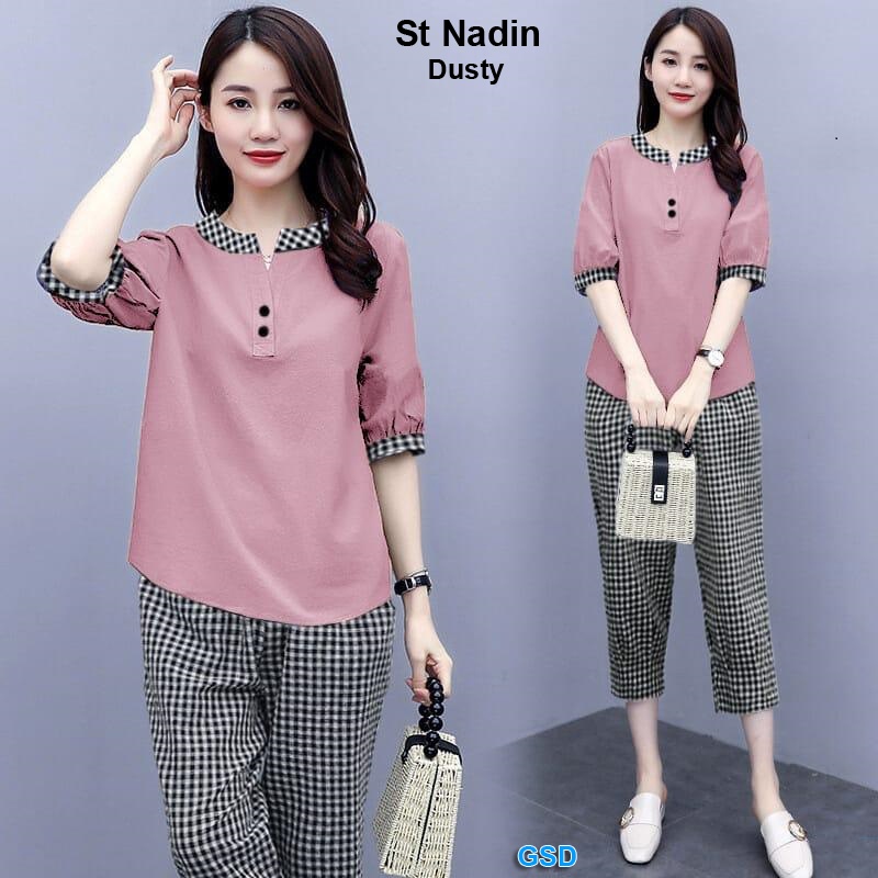 Set Nadin/Baju Dan Celana Murah/Setelan Wanita Korean Style/Baju Senam/Pakaian Wanita Santai