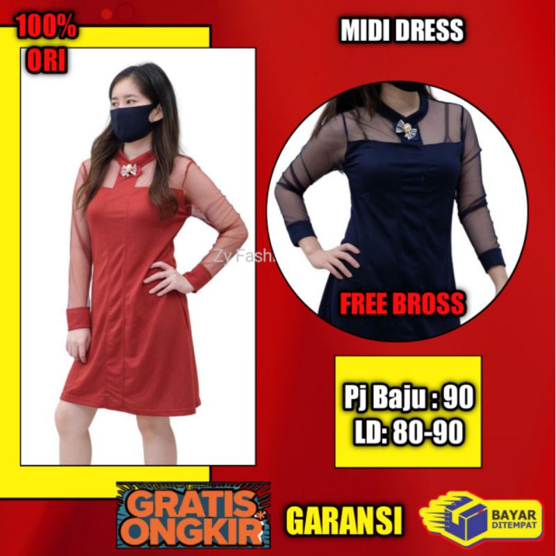 Baju Mini Dress Pesta Natal Lengan Panjang Kombinasi Tile Dres Chrismas Pendek Wanita Cewek Korean S