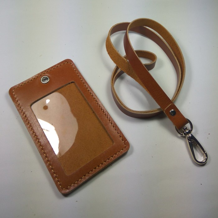 

READY ID card holder kulit asli warna tan|gantungan id card | tali id card TERLARIS