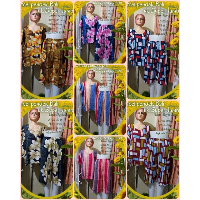 Stelan celana pendek Jumbo //Setcel Bali Jumbo //Setcel pendek Rayon Bali //Baby doll Rayon Bali //Baby doll Bali