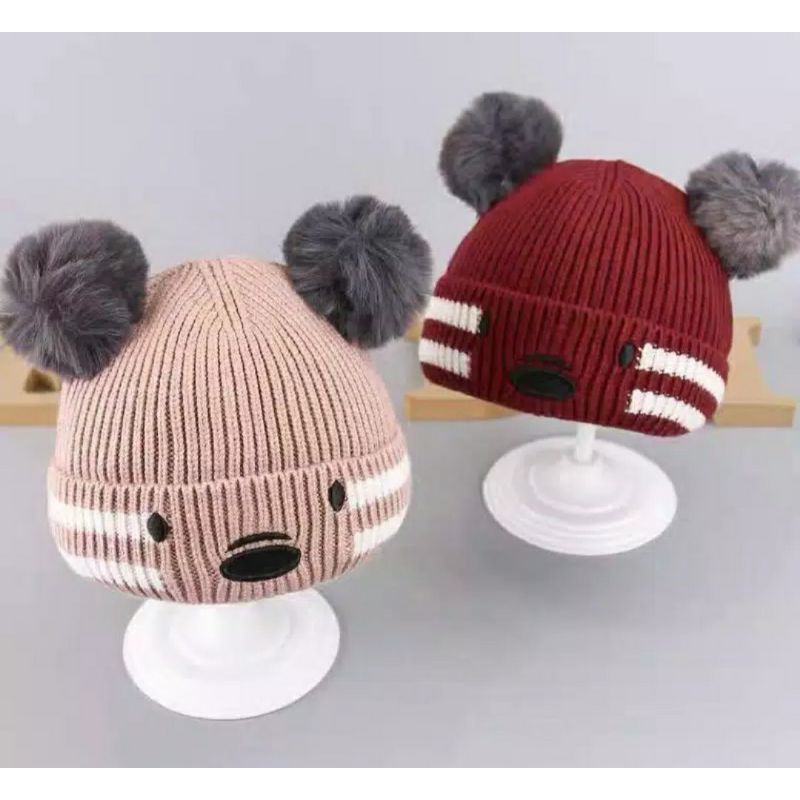 TOPI ANAK RAJUT TOPI BAYI RAJUT KOALA POM POM