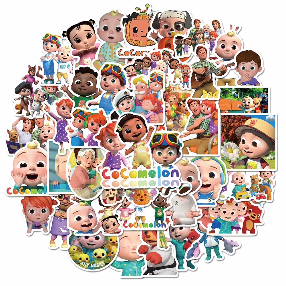 50pcs Stiker Cocomelon 2 Kartun Anti Air Untuk Edukasi Anak