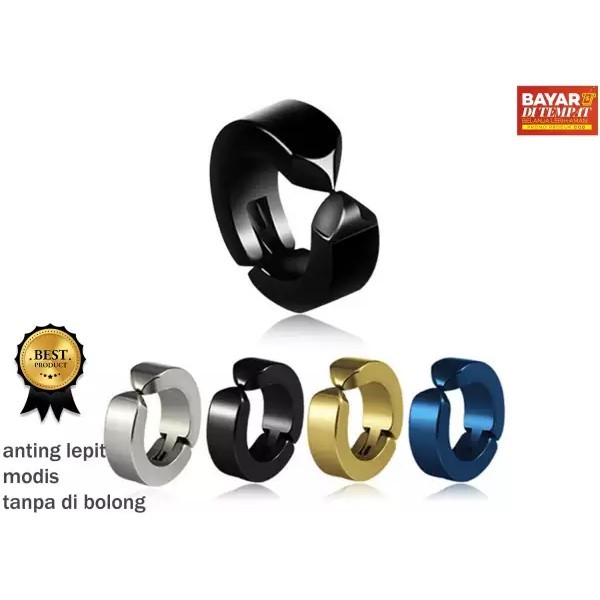 Anting Jepit Stainless Steel Anti Karat / Black /  Silver  /  Gold / TANPA HARUS MELOBANGI TELINGA