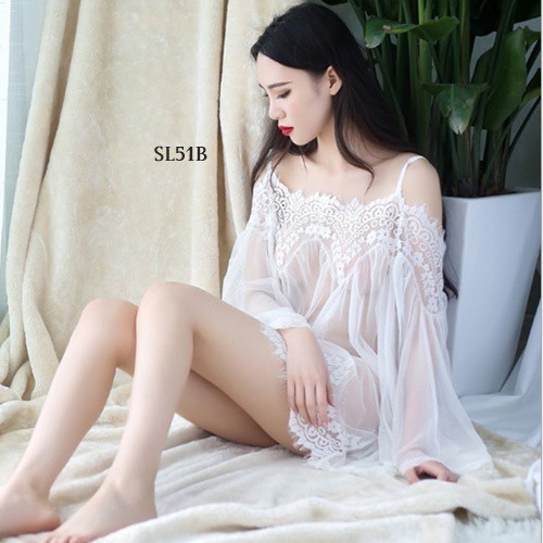 [BISA COD] LINGERIE TRANSPARAN BAJU TIDUR SEKSI SABRINA SEXY SLEEPWEAR PUTIH SL51B