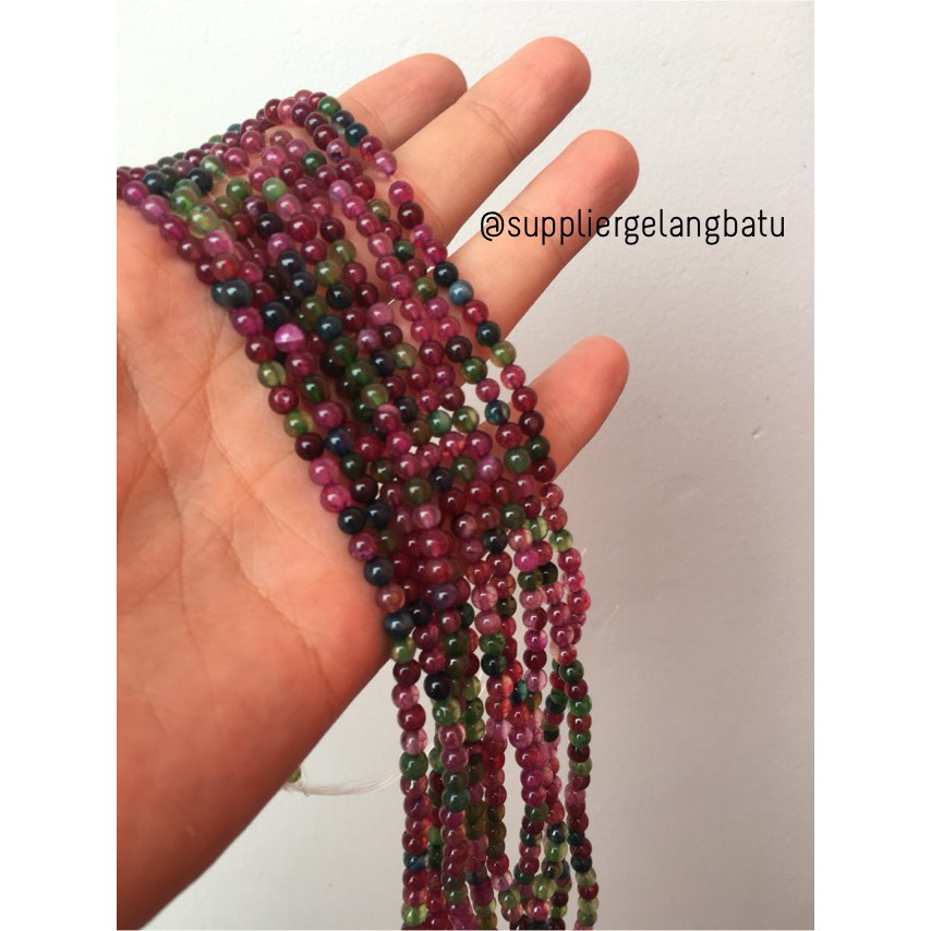 natural 4mm rainbow colour onyx ready stock pancawarna kilap serat aksesoris bahan craft beads