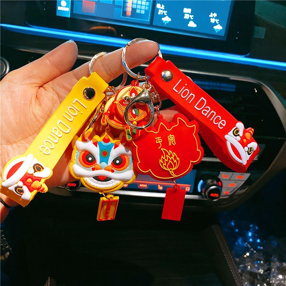 NEEDWAY Lion Dance Gantungan Kunci Pasangan Lucu Kunci Mobil Tergantung Ransel Liontin Kunci Gesper Alloy Key Lanyard