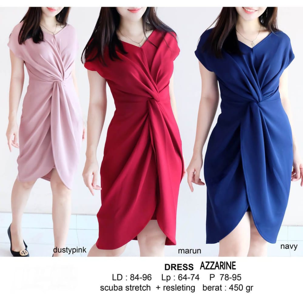 TERBARU DRESS AZZARINE SCUBA / DRESS MIDI KNOT / DRESS WANITA