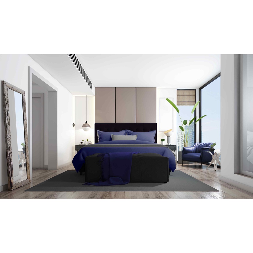 Two Tone Bedcover Navy x Abu tua ROMANTIC minimalis katun jepang