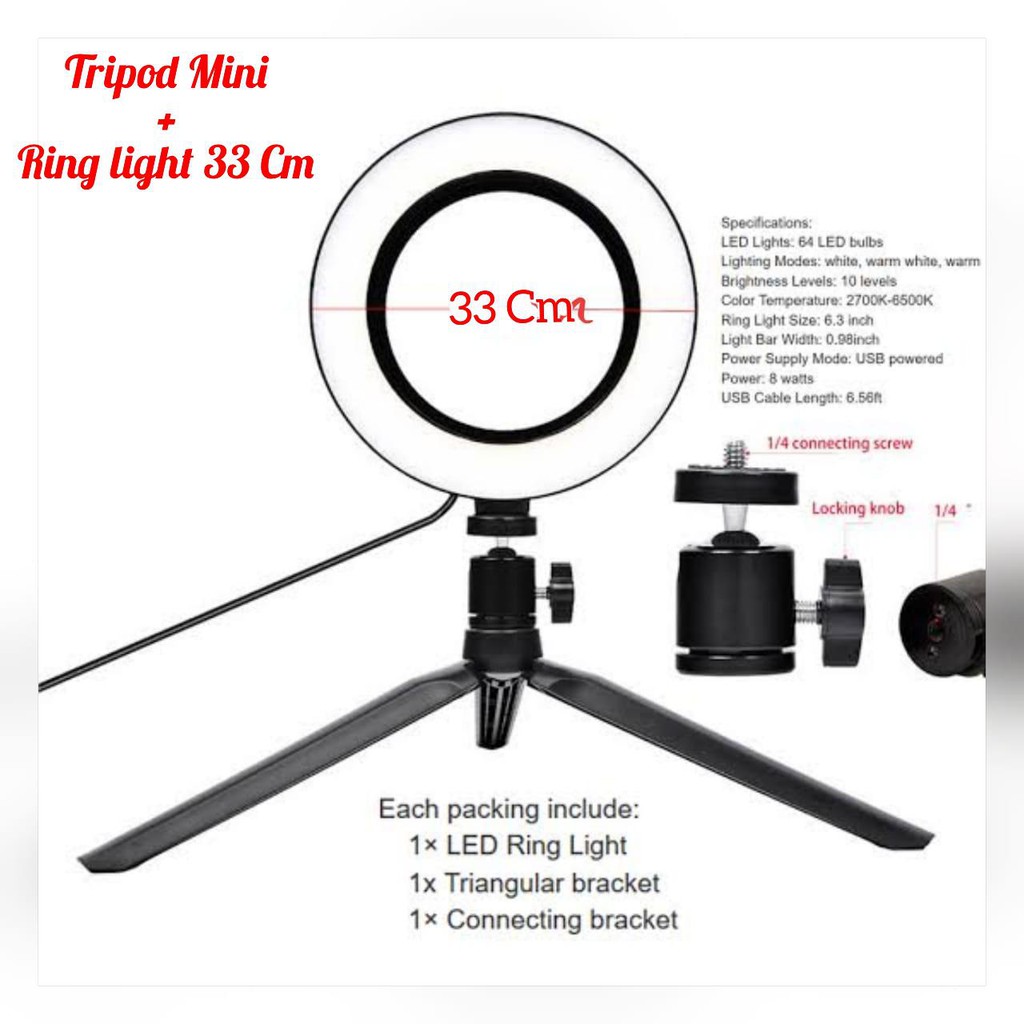 Selfie Ring Light 33cm + Tripod Mini