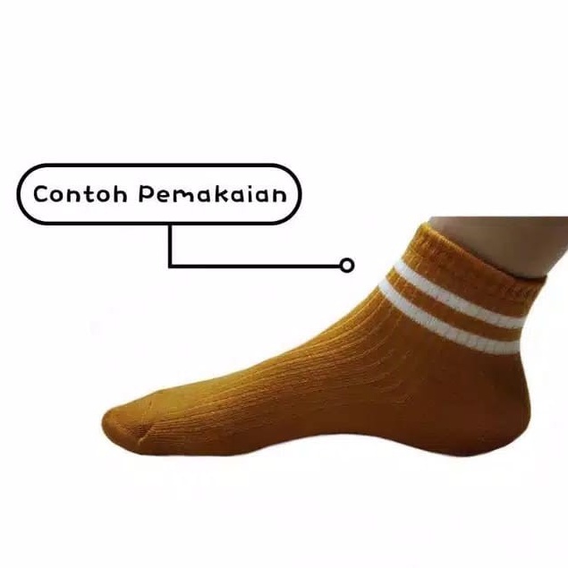 Kaos Kaki Korea Style ATAS Mata Kaki Ankle LowCut (Bahan Katun) 2STRIPS-KOREA -KUNING WHITE