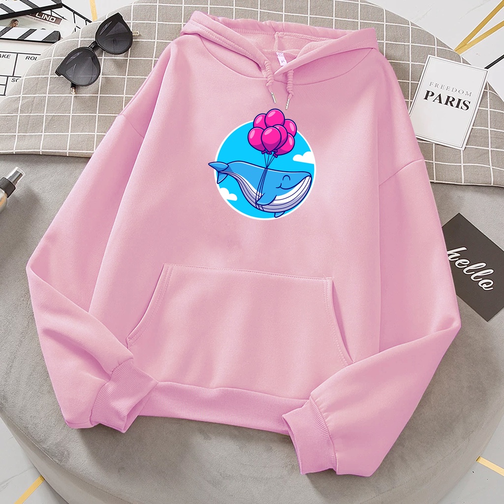 Sweater hoodie anak perempuan WHALE BALOON sweter anak cowok cewek motif kartun