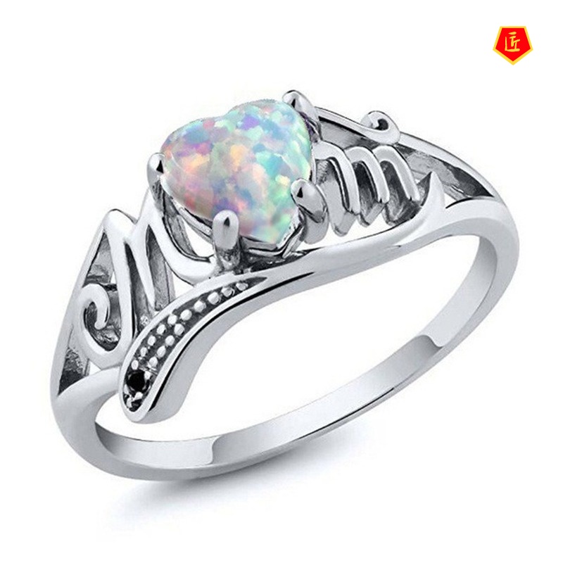 [Ready Stock]Simple Fashion Mom Heart-Shaped Opal Ring