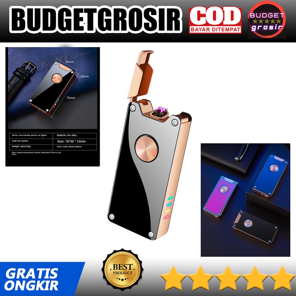 Korek Api Elektrik Pulse Plasma Cross Double Arc Lighter - Black