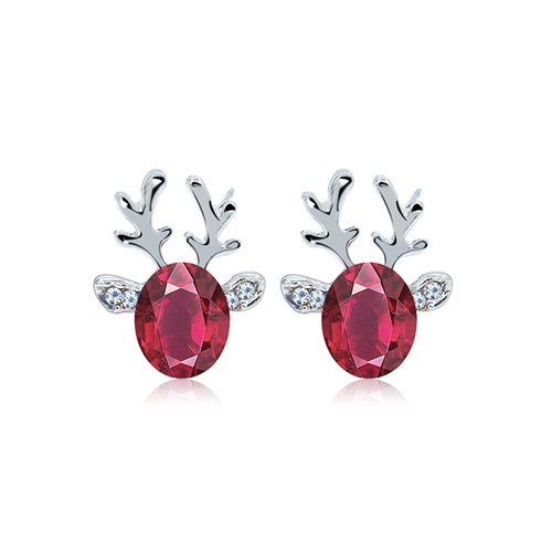 LRC Anting Tusuk Fashion Fuchsia Three-dimensional Crystal Antler Q22202