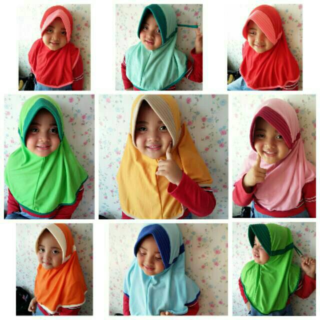 Jilbab anak serut /jilbab nama/jilbab bergo/jilbabserut Jilbab instan hijab bergo kaos serut anak se