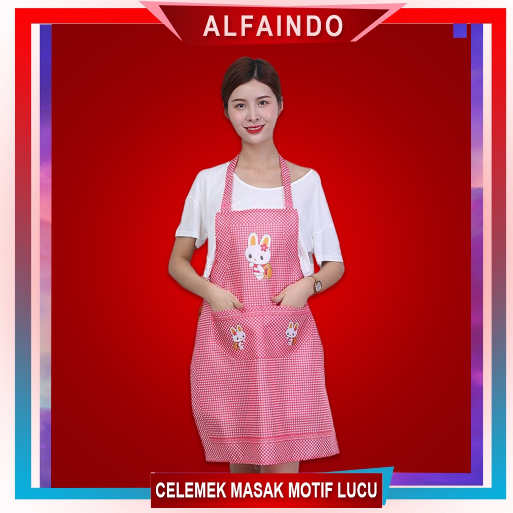 Alfaindo Celemek Masak Apron Waterproof Kain Dapur Motif Karakter CM012