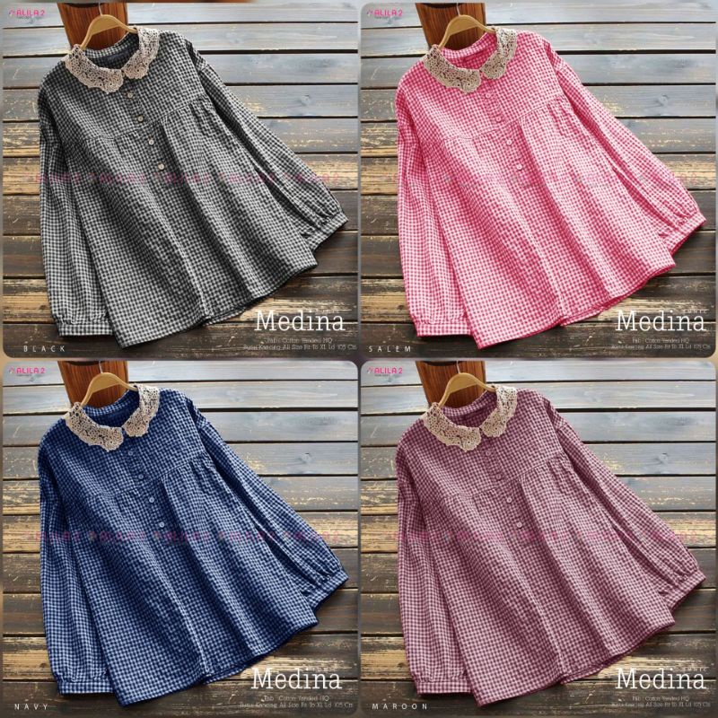 COD MEDINA MELINA TUNIK BLOUSE ATASAN WANITA KATUN KOTAK YANDED ORIGINAL ALILA BUSUI KANCING - BAJU 