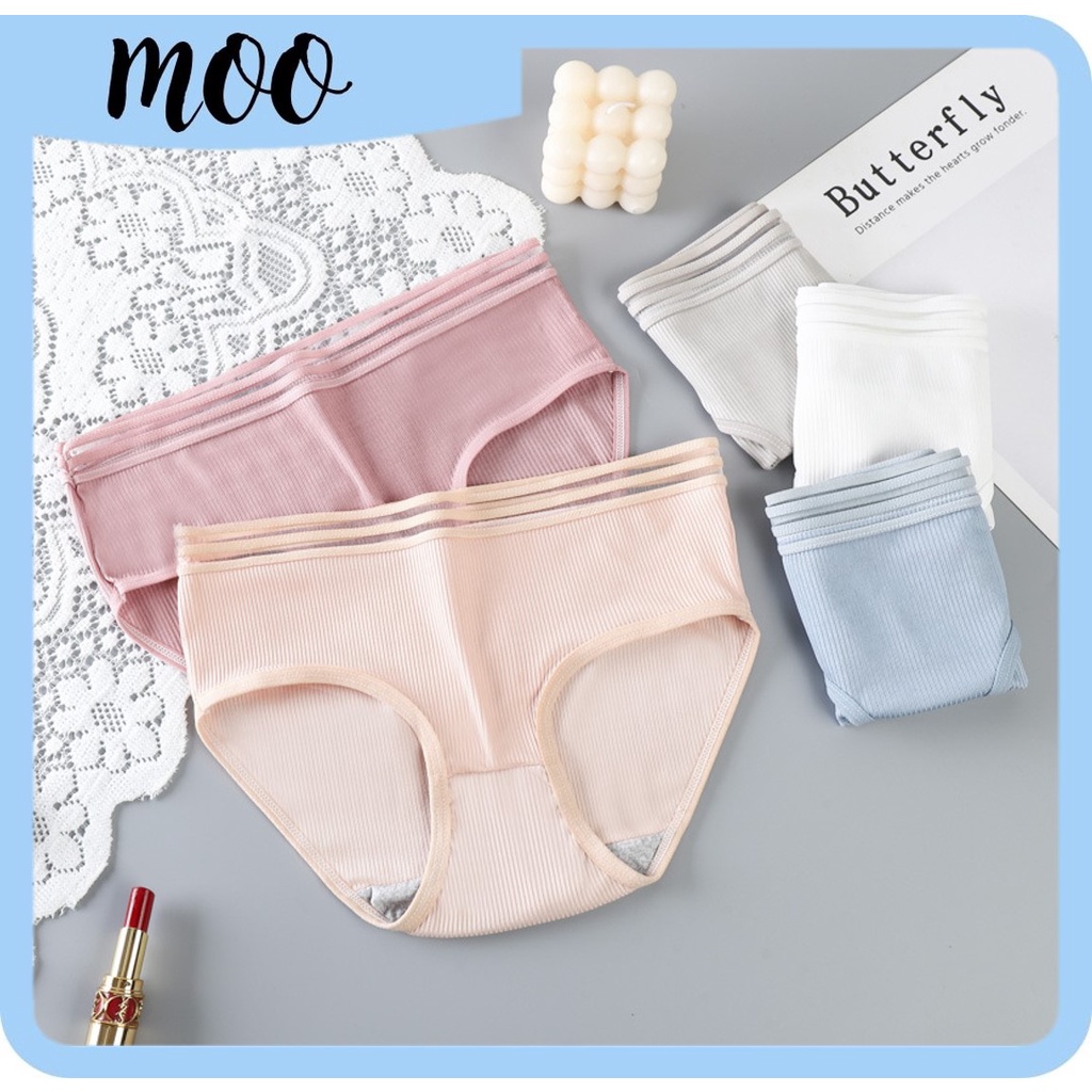 MOODC037(COD) Celana dalam Sutra Briefs Elastis Seamless Mid Waist Bahan halus dengan motif garis