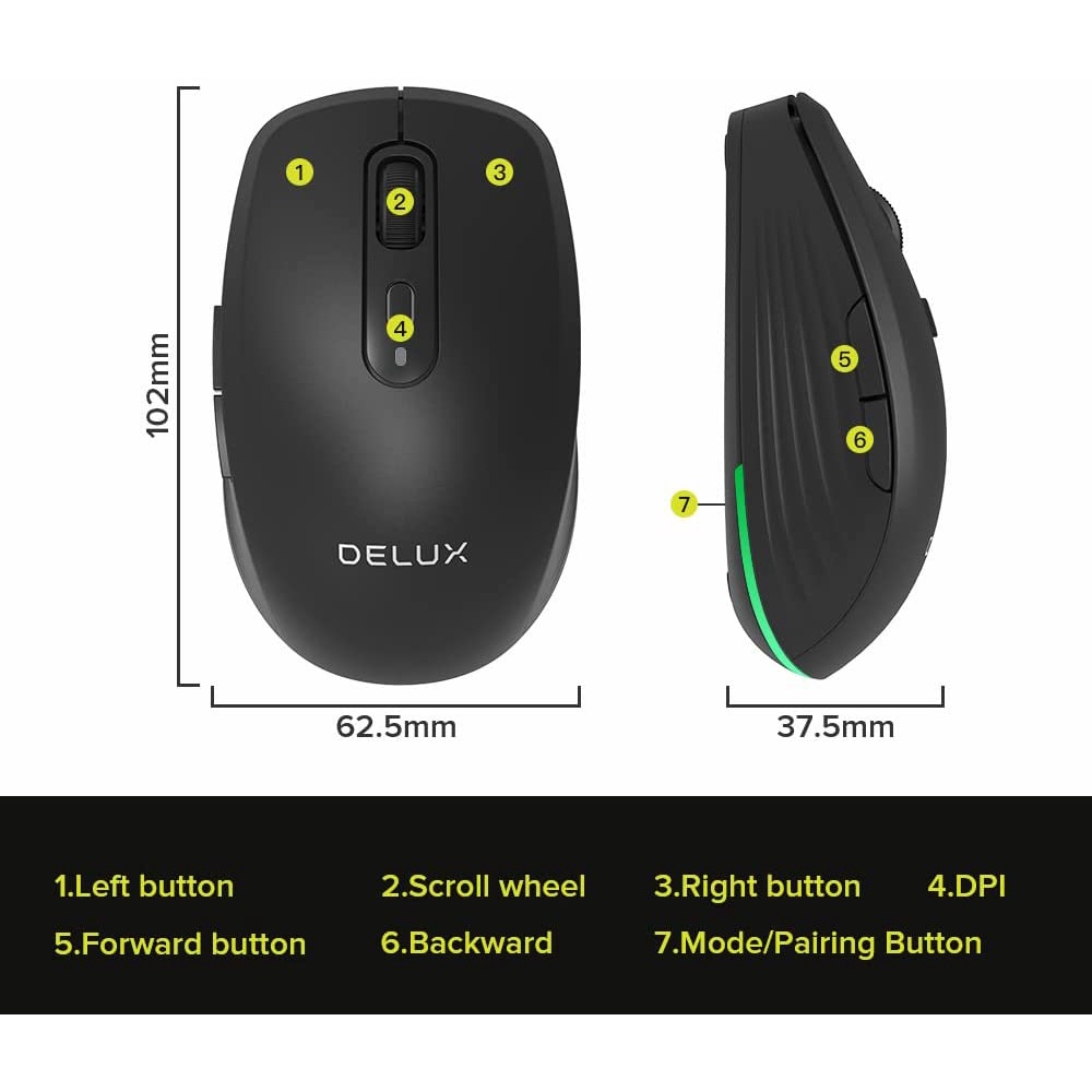 Delux M519GD M523DB Wireless Multi-Device Bluetooth Mouse Ergonomic