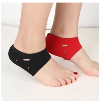 Black Elastic Cloth Unisex Silicone Moisturizing Gel Heel Sock 1 Pair