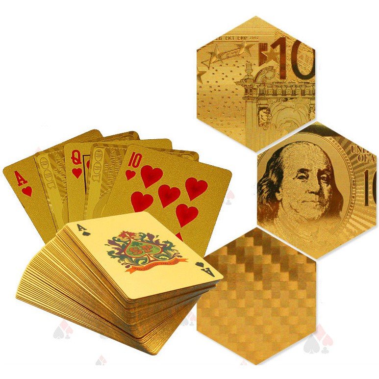 Kartu Remi Poker Lapisan Gold Foil Motif Dollar - Emas